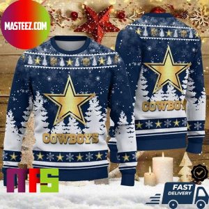 Dallas Cowboys Big Logo Snowflake Pattern Best For Holiday Ugly Christmas Sweater