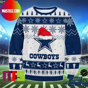 Dallas Cowboys Christmas Hat Browns Logo Pattern For Holiday Ugly Christmas Sweater
