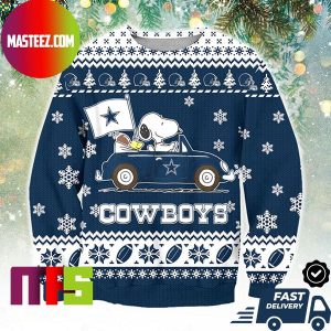 Dallas Cowboys Snoopy Driving Car Snowflake Pattern Ugly Christmas Sweater