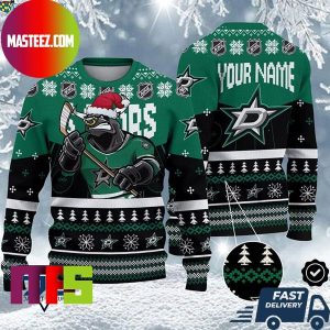 Dallas Stars Mascot NHL Personalized Name Unique Design For Holiday Ugly Christmas Sweater
