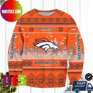 Denver Broncos Big Logo Snowflake Pattern For Holiday Ugly Christmas Sweater