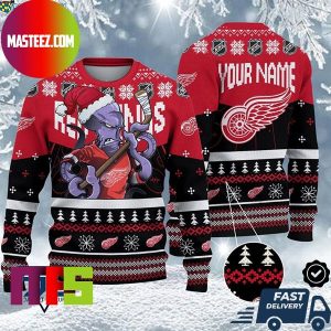 Detroit Red Wings Mascot NHL Personalized Name Unique Design For Holiday Ugly Christmas Sweater