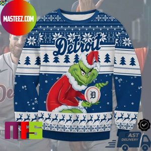 Detroit Tigers MLB Grinch Snowflake Pattern For Holiday Ugly Christmas Sweater