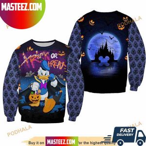 Donald Duck Trick Or Treat Halloween Black Blue 3D Ugly Sweater