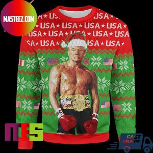 Donald Trump Rocky USA Flag Pattern Ugly Christmas Sweater