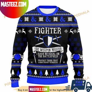 Dungeons And Dragons Fighter Blue Pattern Christmas Ugly Sweater