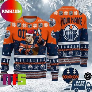 Edmonton Oilers Mascot NHL Personalized Name Unique Design For Holiday Ugly Christmas Sweater