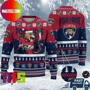 Florida Panthers Mascot NHL Personalized Name Unique Design For Holiday Ugly Christmas Sweater