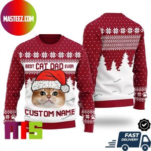 Funny Custom Name Cat Dad Unique Design For Holiday Ugly Christmas Sweater