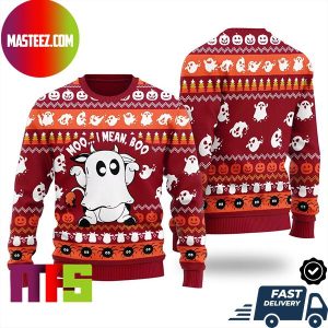 Ghost Cow Moo I Mean Boo Best For Holiday Funny Ugly Christmas Sweater