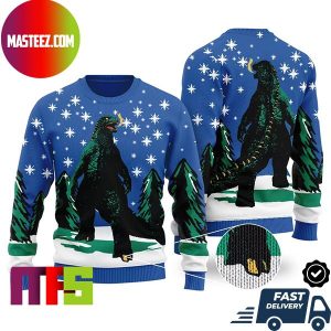 Godzilla At Night Full Of Star Unique Design Fot Holiday Ugly Christmas Sweater