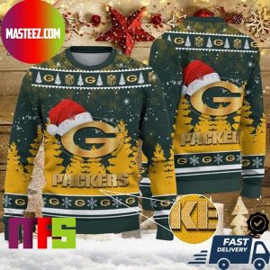 Green Bay Packers Christmas Hat Packers Logo Pattern Holiday Ugly Christmas Sweater