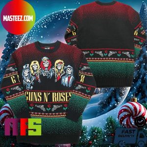 Guns N Roses All Skeleton Members Roses And Guns Pattern Holiday Ugly Christmas Sweater