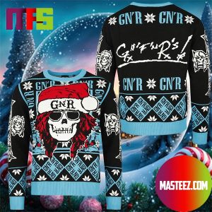 Guns N Roses Christmas Hat Santa Skull Snowflake Pattern Holiday Ugly Christmas Sweater