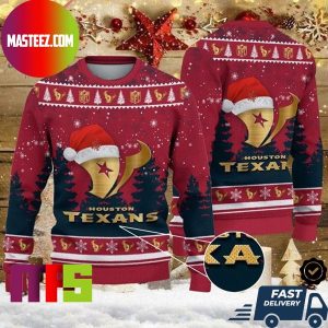 Houston Texans Christmas Hat Texans Logo Pattern For Holiday Ugly Christmas Sweater