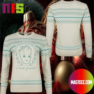 I Am Groot Season’s Grootings Light Blue Pattern Holiday Ugly Christmas Sweater