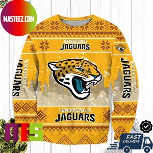 Jacksonville Jaguars Big Logo Snowflake Pattern For Holiday Ugly Christmas Sweater