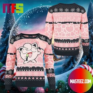 Jigglepuff Pokemon Pink And Black Pattern For Holiday Ugly Christmas Sweater