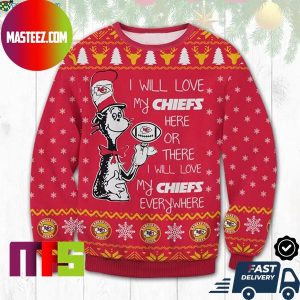 Kansas City Chiefs Dr Seuss I Will Love My Chiefs Everywhere For Holiday Ugly Christmas Sweater