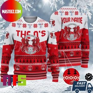 Leyton Orient FC EFL Logo Snowflakes Pattern Custom Name For Holiday Ugly Christmas Sweater