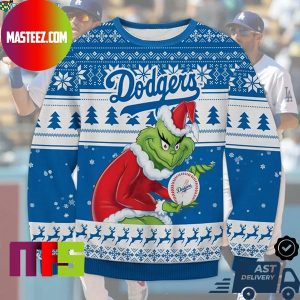 Los Angeles Dodgers MLB Grinch Snowflake Pattern For Holiday Ugly Christmas Sweater