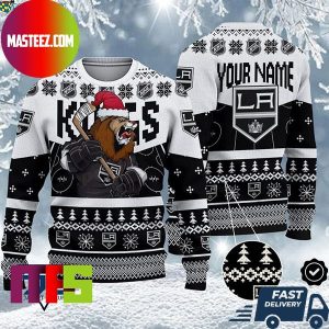 Los Angeles Kings Mascot NHL Personalized Name Unique Design For Holiday Ugly Christmas Sweater
