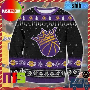 Los Angeles Lakers King Crown Snowflake Pattern Holiday Ugly Christmas Sweater