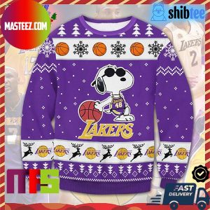 Los Angeles Lakers Snoopy LA Lakers Logo Pattern Holiday Ugly Christmas Sweater