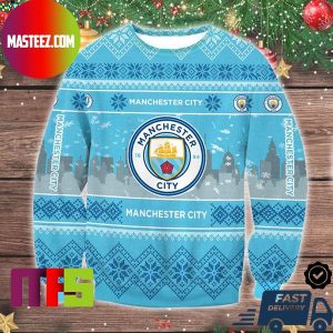 Manchester City FC Logo Snowflakes Pattern Unique For Holiday Ugly Christmas Sweater