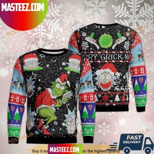 Merry Grickmas Grinch with Rick And Morty Ugly Christmas Sweater
