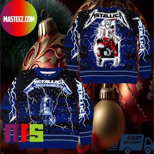 Metallica Ride The Lightning Santa Skeleton Holiday Ugly Christmas Sweater