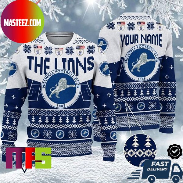 Cardiff City FC Big Logo Custom Name Name Ugly Christmas Sweater