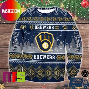 Milwaukee Brewers MLB Big Logo Snowflake Pattern For Holiday Ugly Christmas Sweater