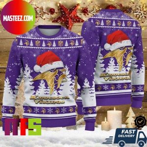 Minnesota Vikings Christmas Hat Vikings Logo Pattern For Holiday Ugly Christmas Sweater