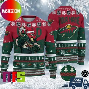 Minnesota Wild Mascot NHL Personalized Name Unique Design For Holiday Ugly Christmas Sweater