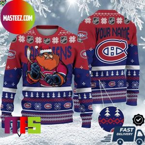Montreal Canadiens Mascot NHL Personalized Name Unique Design For Holiday Ugly Christmas Sweater