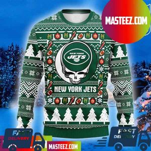 NFL New York Jets x Grateful Dead Logo Christmas Gift For Fans Xmas Ugly Sweater