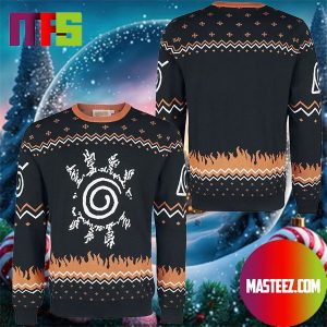 Naruto Eight Trigrams Sealing Style Orange And Black Pattern Holiday Ugly Christmas Sweater Naruto Eight Trigrams Sealing Style Orange And Black Pattern Holiday Ugly Christmas Sweater