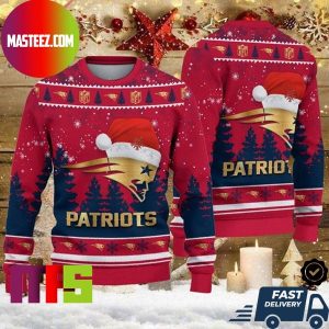 New England Patriots Christmas Hat Patroits Logo Pattern Ugly Christmas Sweater