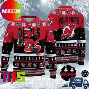 New Jersey Devils Mascot NHL Personalized Name Unique Design For Holiday Ugly Christmas Sweater