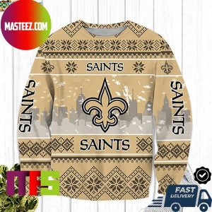 New Orleans Saints Big Logo Snowflake Pattern For Holiday Ugly Christmas Sweater