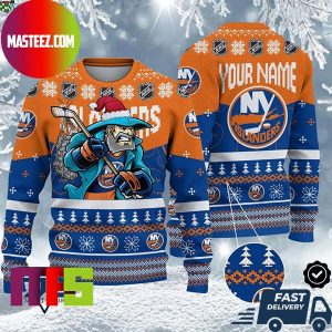 New York Islanders Mascot NHL Personalized Name Unique Design For Holiday Ugly Christmas Sweater