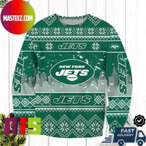 New York Jets Big Logo Snowflake Pattern Best For Ugly Christmas Sweater