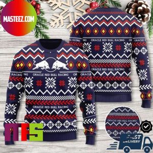 Oracle Red Bull F1 Racing Team Snowflake Pattern For Holiday Ugly Christmas Sweater
