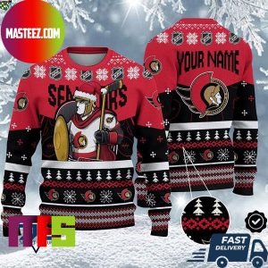 Ottawa Senators Mascot NHL Personalized Name Unique Design For Holiday Ugly Christmas Sweater
