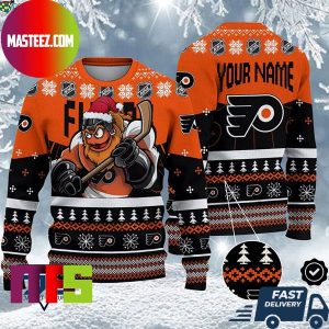 Philadelphia Flyers Mascot NHL Personalized Name Unique Design For Holiday Ugly Christmas Sweater