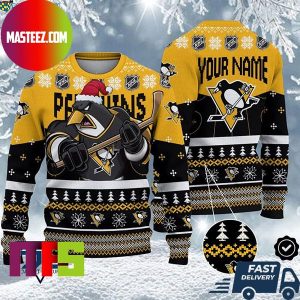 Pittsburgh Penguins Mascot NHL Personalized Name Unique Design For Holiday Ugly Christmas Sweater