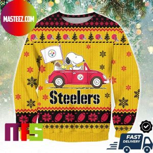 Pittsburgh Steelers Snoopy Driving Car Unique Design For Holiday Ugly Christmas Sweater