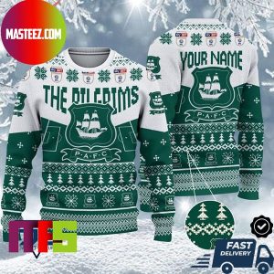 Plymouth Argyle FC EFL Logo Snowflakes Pattern Custom Name Ugly Christmas Sweater