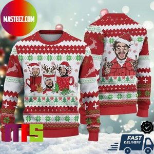 Post Malone Hot Chocolate Heart Snowflake Pattern For Holiday Ugly Christmas Sweater